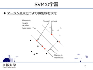 SVMの学習
l  マージン最⼤大化により識別線を決定




                        7
 