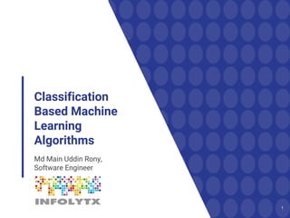Classification
Based Machine
Learning
Algorithms
Md Main Uddin Rony,
Software Engineer
.
1
 