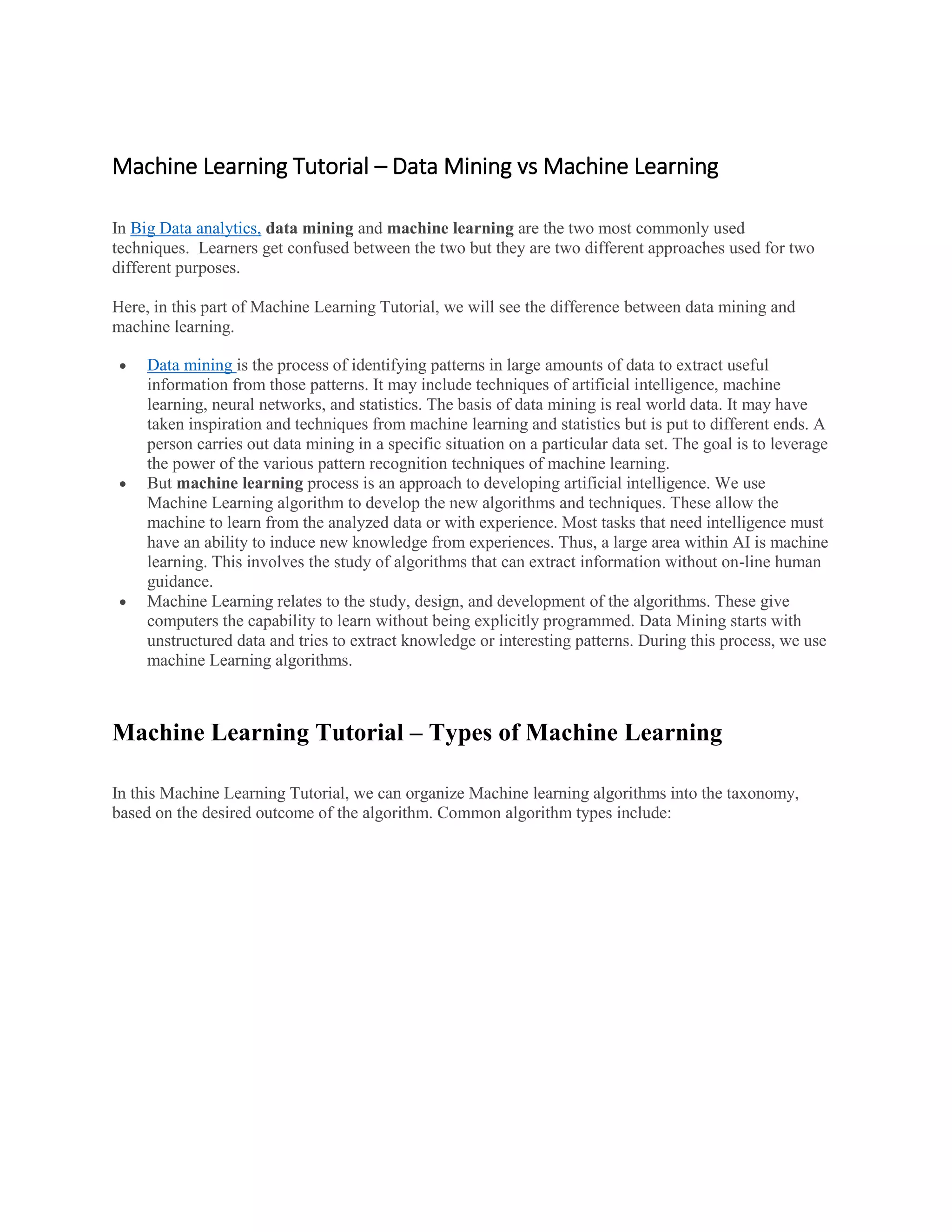 Machine learning tutorial for beginners pdf