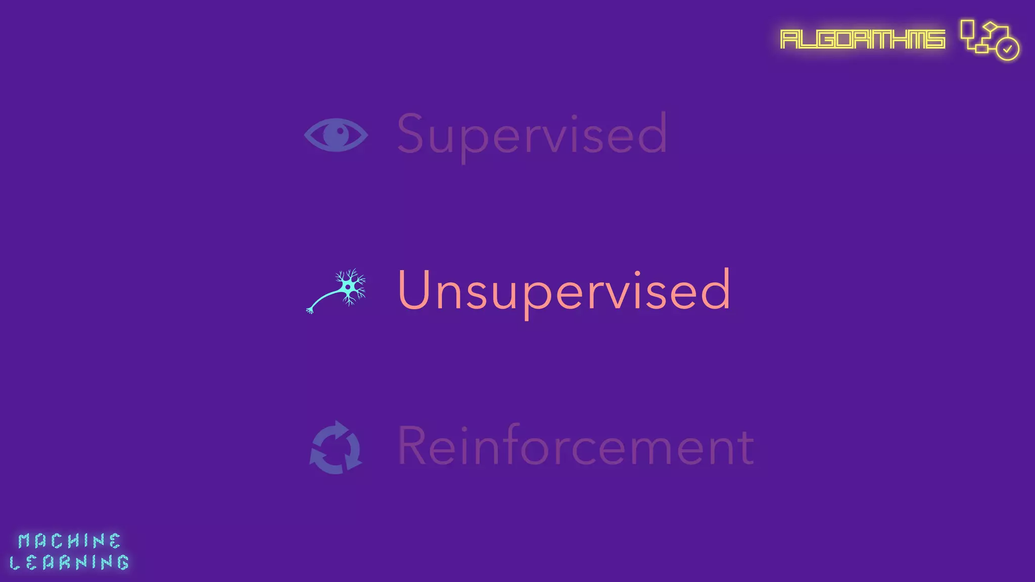 M A C H I N E  
L E A R N I N G
Algorithms
Supervised
Reinforcement
Unsupervised
 