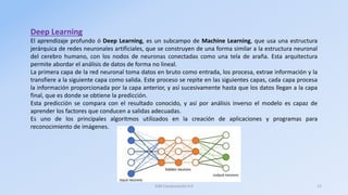 Deep Learning
El aprendizaje profundo ó Deep Learning, es un subcampo de Machine Learning, que usa una estructura
jerárqui...