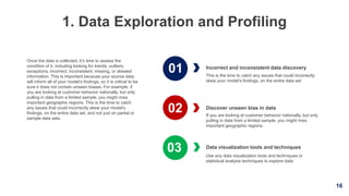 16
1. Data Exploration and Profiling
Incorrect and inconsistent data discovery
This is the time to catch any issues that c...
