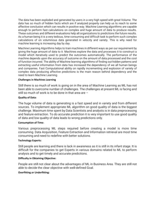 Machine Learning: Need of Machine Learning, Its Challenges and its ...