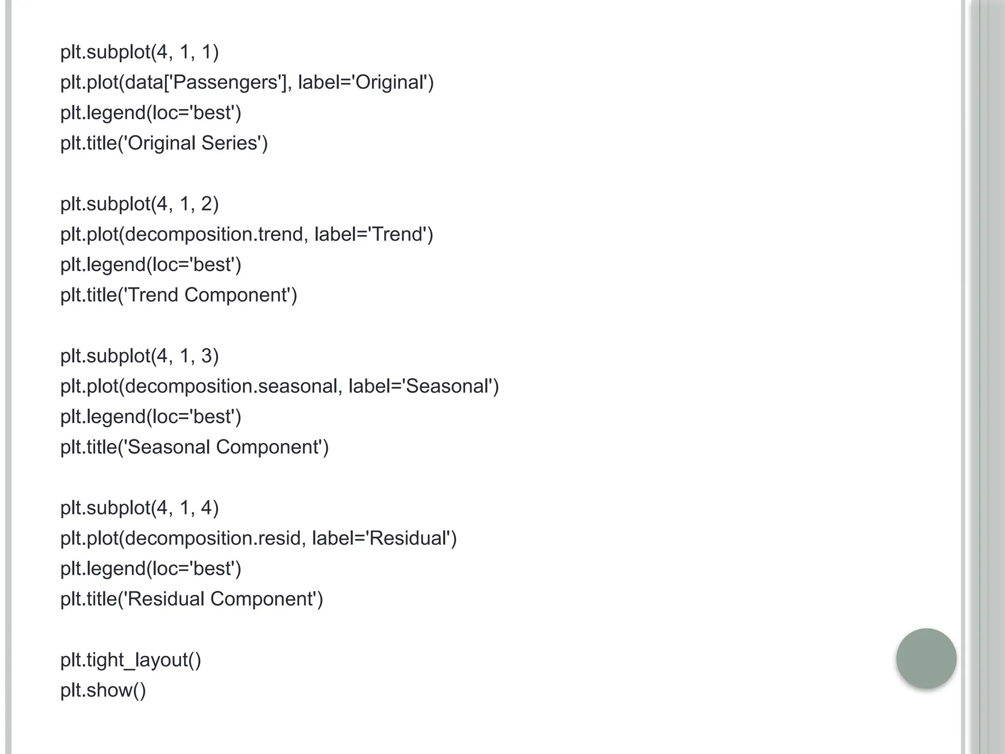 plt.subplot(4, 1, 1)
plt.plot(data['Passengers'], label='Original')
plt.legend(loc='best')
plt.title('Original Series')
plt.subplot(4, 1, 2)
plt.plot(decomposition.trend, label='Trend')
plt.legend(loc='best')
plt.title('Trend Component')
plt.subplot(4, 1, 3)
plt.plot(decomposition.seasonal, label='Seasonal')
plt.legend(loc='best')
plt.title('Seasonal Component')
plt.subplot(4, 1, 4)
plt.plot(decomposition.resid, label='Residual')
plt.legend(loc='best')
plt.title('Residual Component')
plt.tight_layout()
plt.show()
 