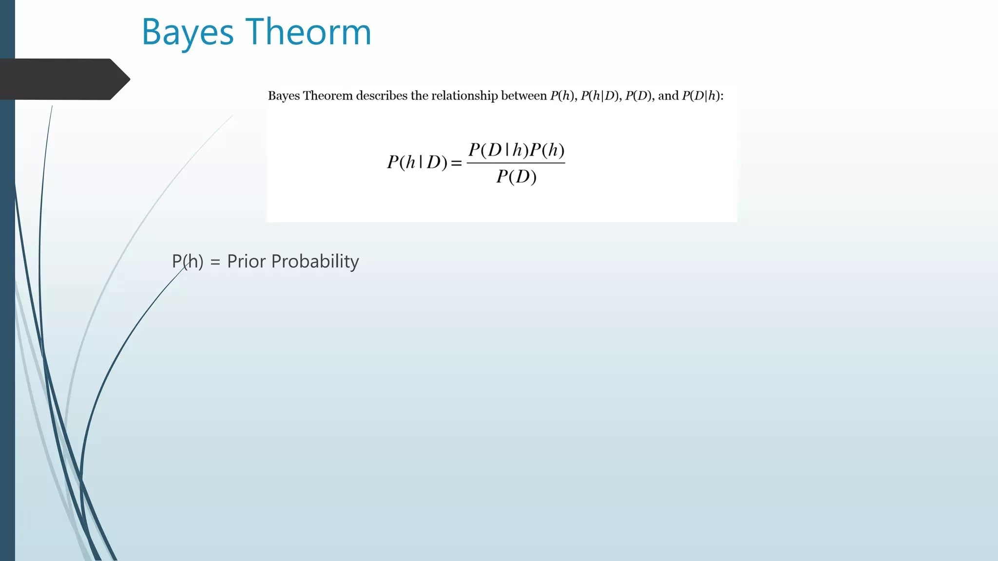 Bayes Theorm
P(h) = Prior Probability
 
