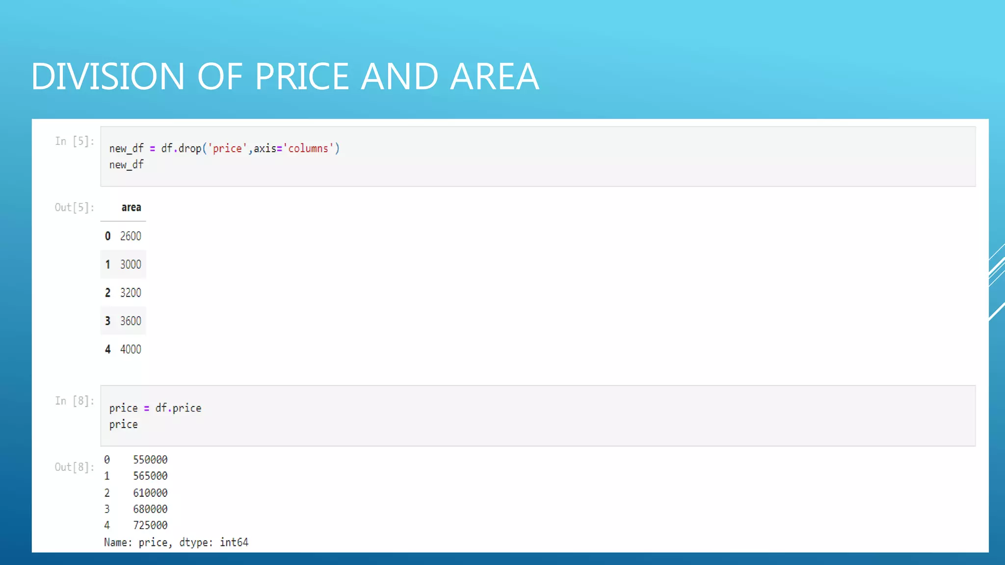 DIVISION OF PRICE AND AREA
 
