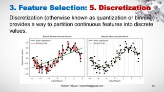 Hichem Felouat - hichemfel@gmail.com 30
3. Feature Selection: 5. Discretization
Discretization (otherwise known as quantization or binning)
provides a way to partition continuous features into discrete
values.
 