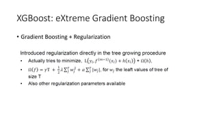 XGBoost: eXtreme Gradient Boosting
• Gradient Boosting + Regularization
 