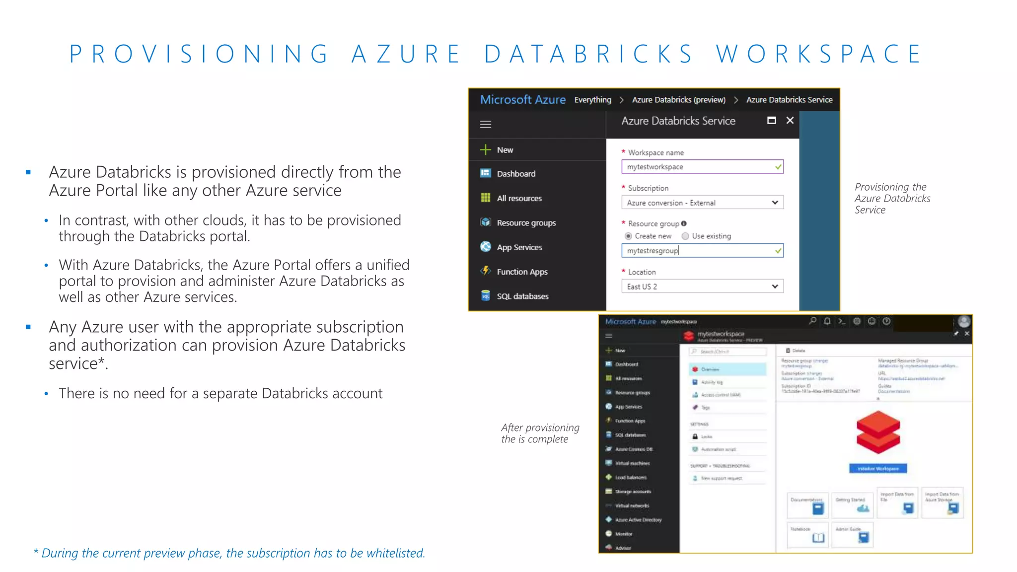 P R O V I S I O N I N G A Z U R E D A T A B R I C K S W O R K S P A C E
 