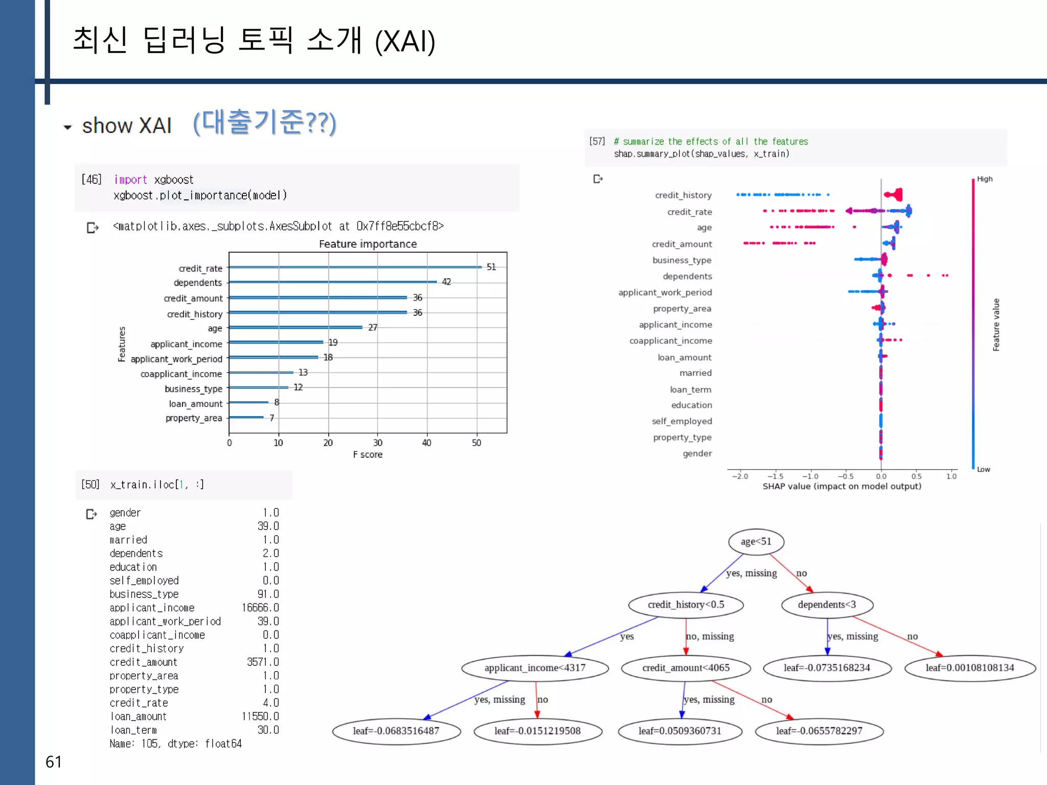 61
최신 딥러닝 토픽 소개 (XAI)
(대출기준??)
 