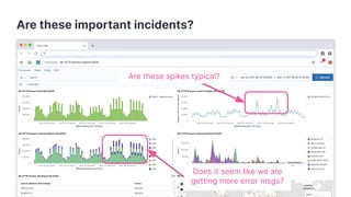 Are these important incidents?
Are these spikes typical?
Does it seem like we are
getting more error msgs?
 