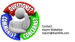 Contact:
Hayim Makabee
Hayim@KashKlik.com
 
