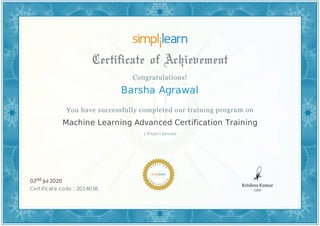 Barsha Agrawal
1 Project passed
Machine Learning Advanced Certification Training
02nd Jul 2020
Certificate code : 2014036
 