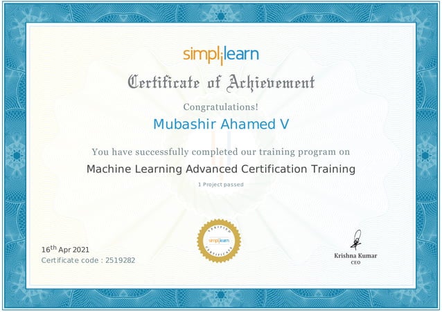 Machine learning certificate