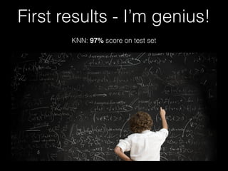 First results - I’m genius!
KNN: 97% score on test set
 