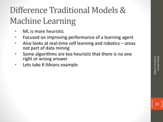 Difference Traditional Models &
Machine Learning
• ML is more heuristic
• Focused on improving performance of a learning a...