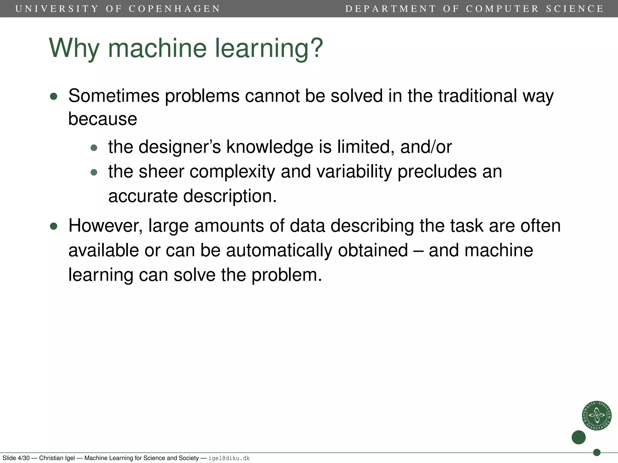 Machine learning for Science and Society | PPT