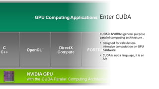 Machine Learning for Cybersecurity with Dr. Chuck Easttom www.chuckeasttom.com
Enter CUDA
CUDA is NVIDIA’s general purpose...