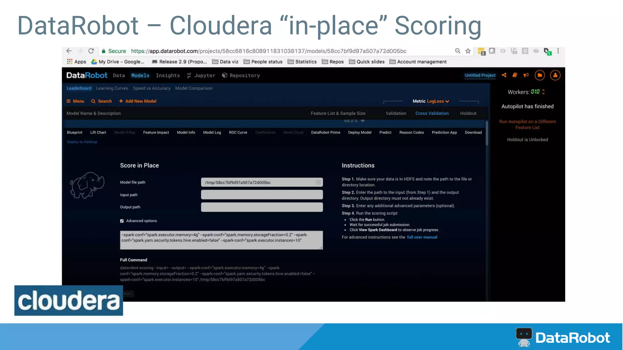 DataRobot – Cloudera “in-place” Scoring
 