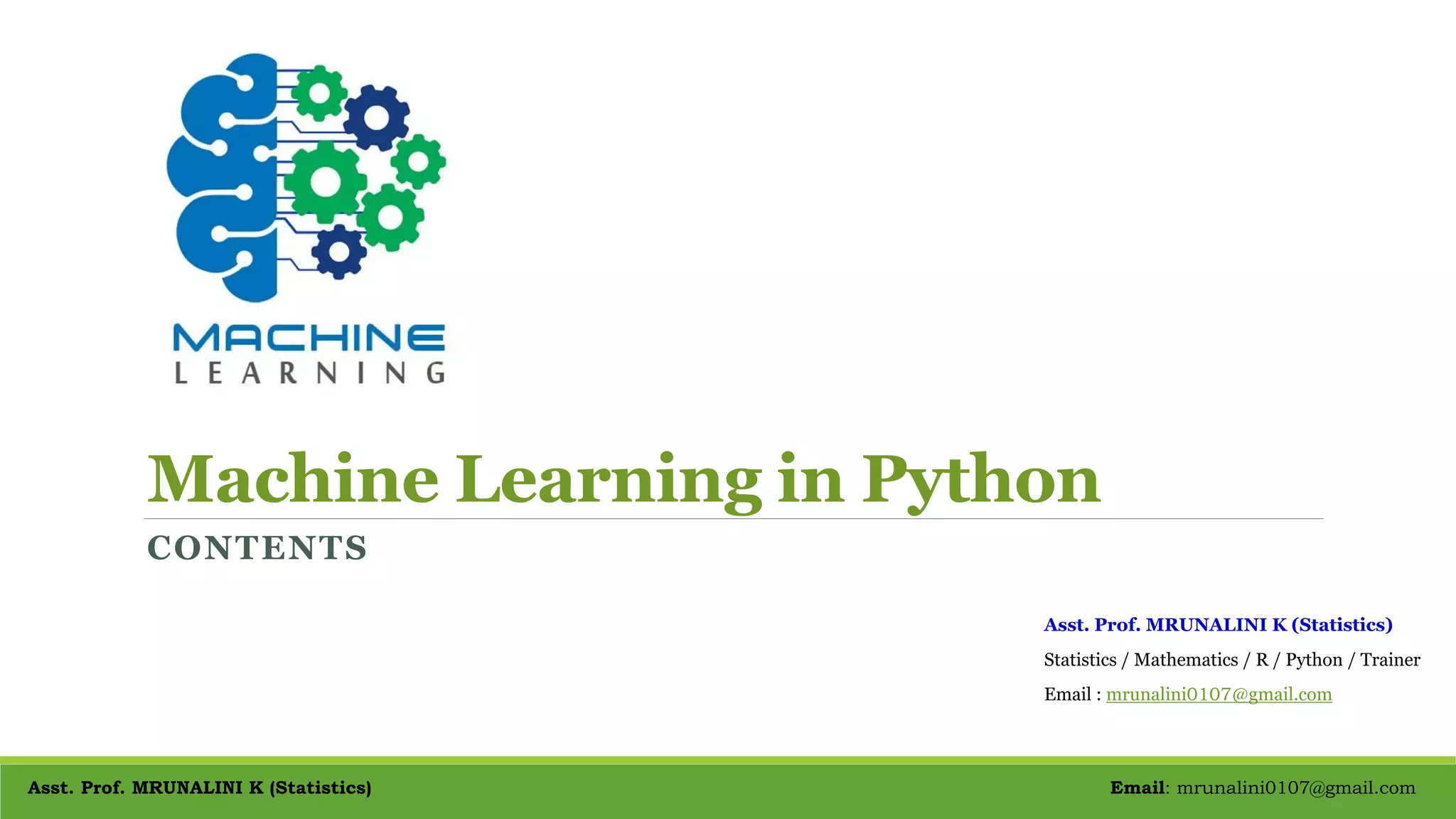 Machine learning in python course contents | PPT