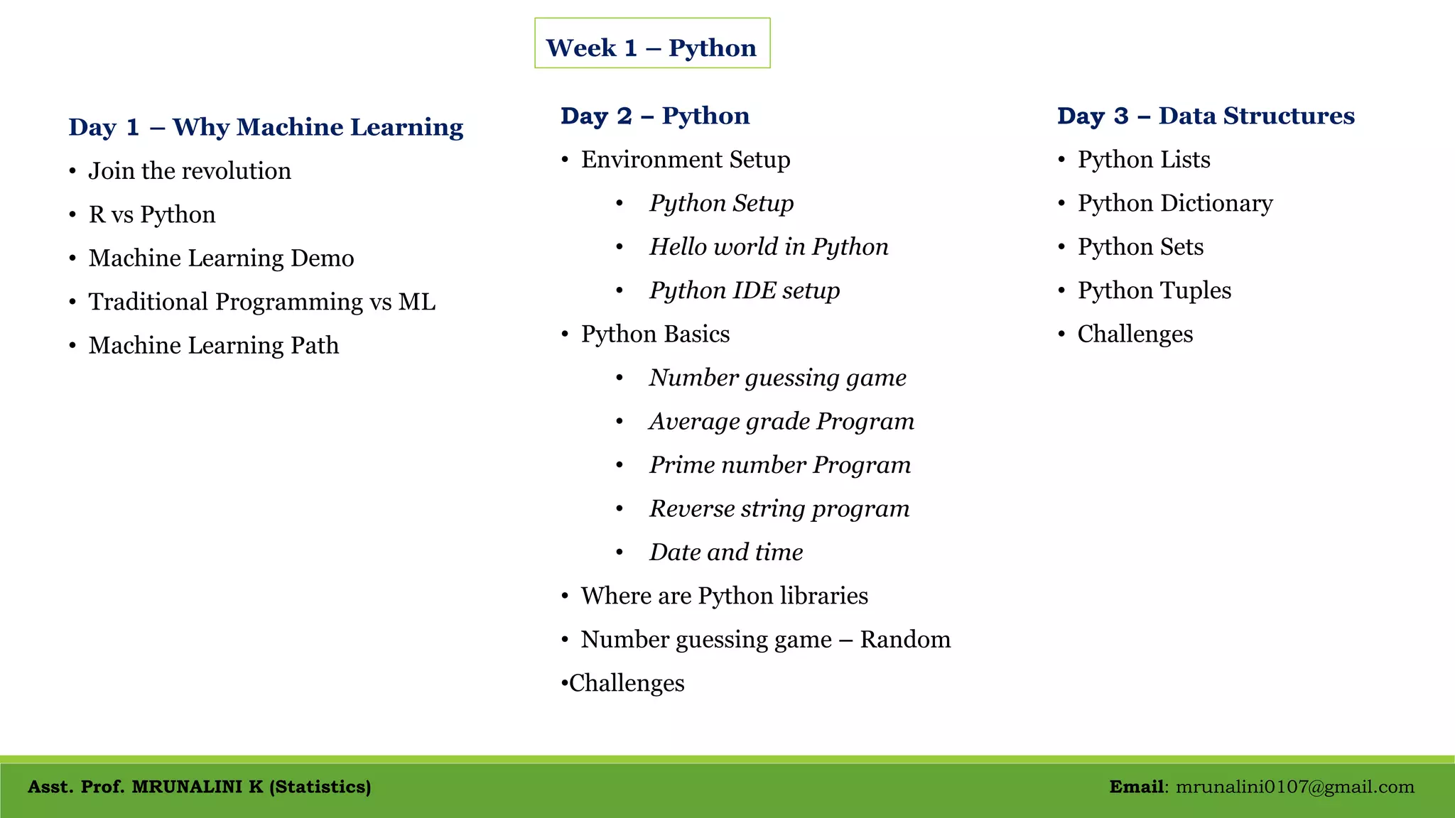 Machine learning in python course contents | PPT