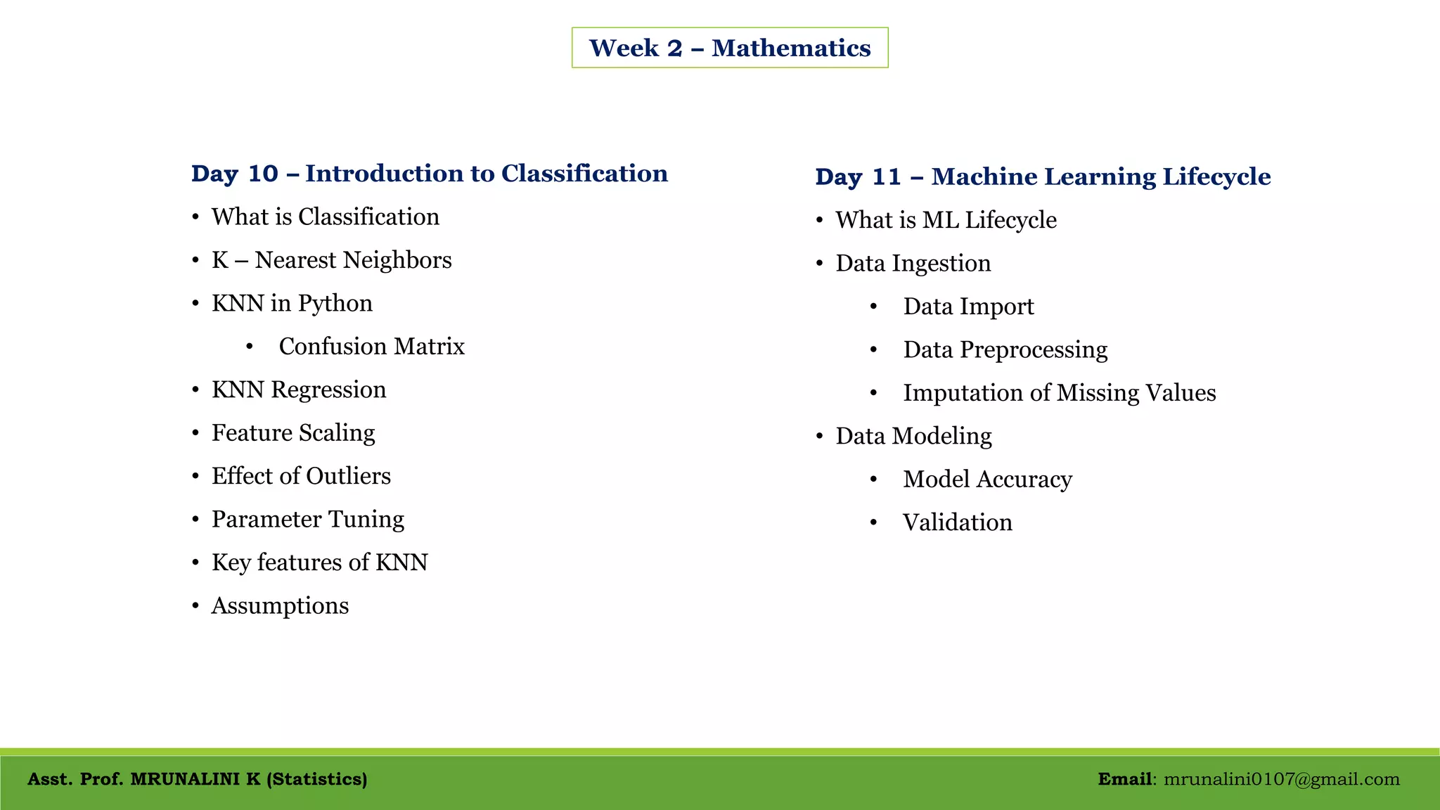 Machine learning in python course contents | PPT