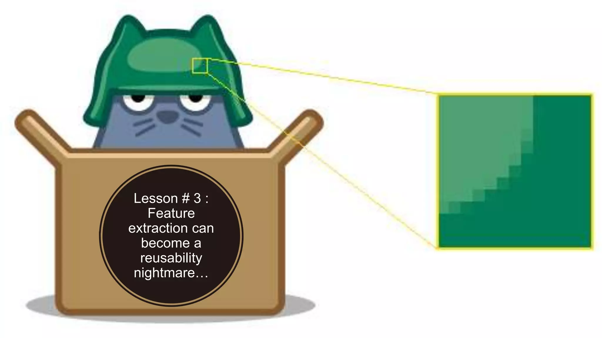 Lesson # 3 :
Feature
extraction can
become a
reusability
nightmare…
 