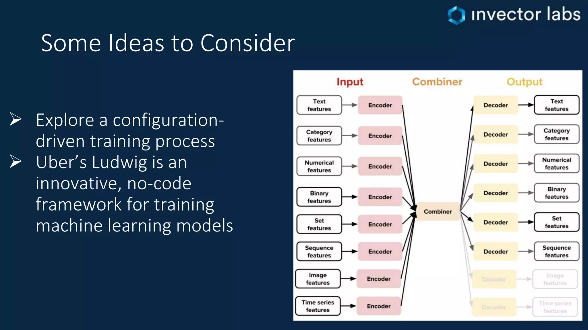 Some Ideas to Consider
 Explore a configuration-
driven training process
 Uber’s Ludwig is an
innovative, no-code
framework for training
machine learning models
 