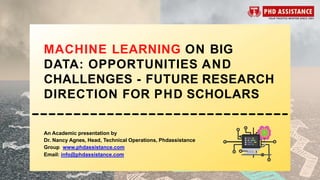 MACHINE LEARNING ON BIG
DATA: OPPORTUNITIES AND
CHALLENGES - FUTURE RESEARCH
DIRECTION FOR PHD SCHOLARS
An Academic presentation by
Dr. Nancy Agnes, Head, Technical Operations, Phdassistance
Group www.phdassistance.com
Email: info@phdassistance.com
 