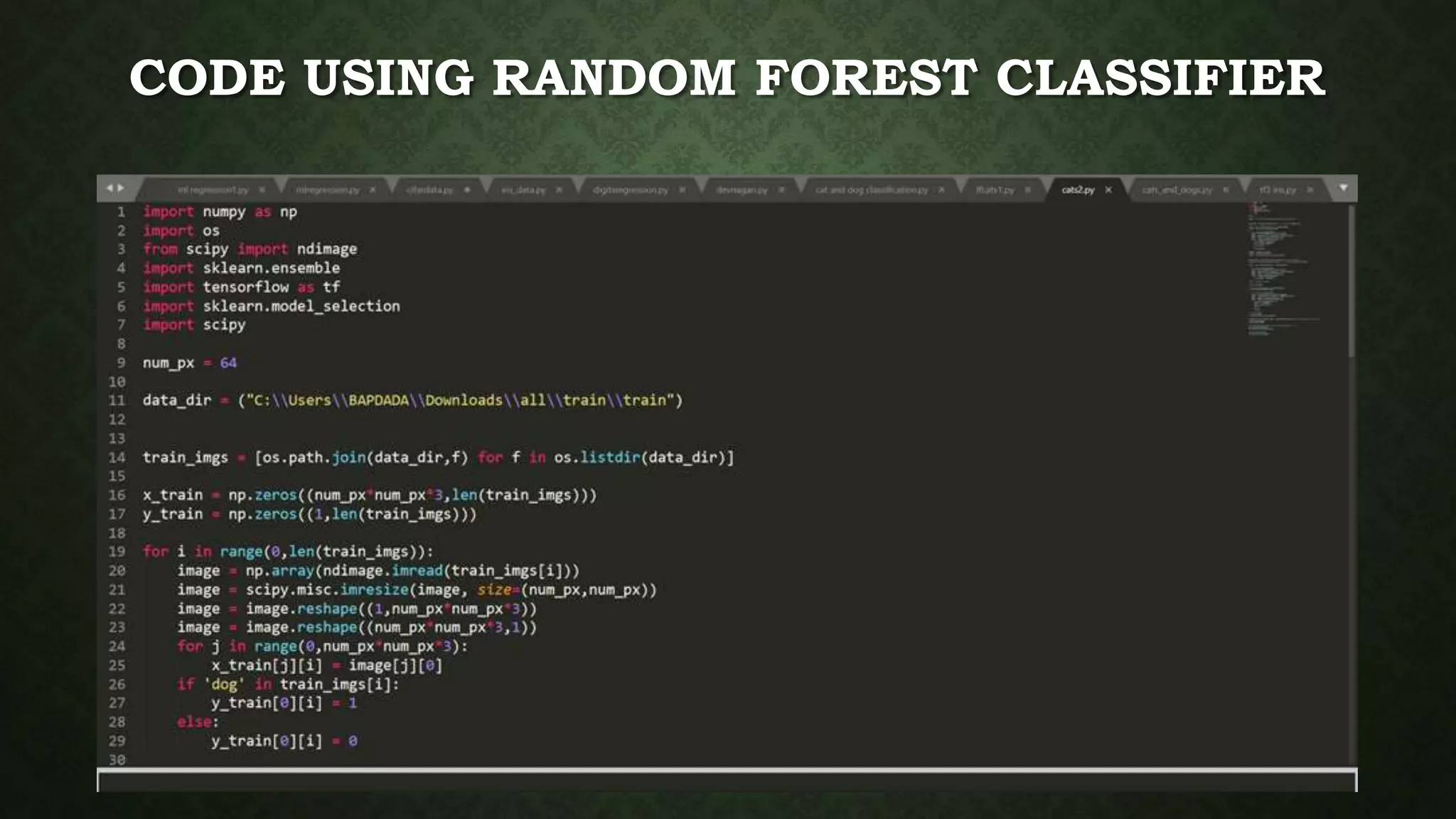 CODE USING RANDOM FOREST CLASSIFIER
 