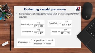 Evaluating a model (classification)
> Some measures of model performance which are more important than
accuracy.
 