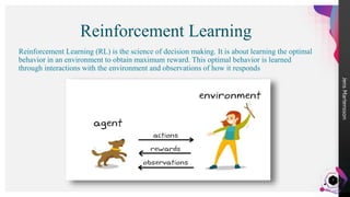 Jens
Martensson
Reinforcement Learning (RL) is the science of decision making. It is about learning the optimal
behavior in an environment to obtain maximum reward. This optimal behavior is learned
through interactions with the environment and observations of how it responds
Reinforcement Learning
7
 