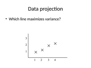 Data projection
• Which line maximizes variance?
 