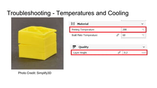 Troubleshooting - Temperatures and Cooling
Photo Credit: Simplify3D
 