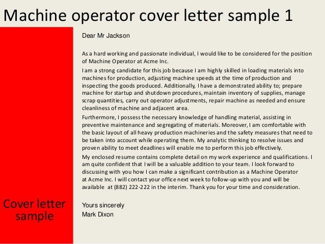 cover letter sample machine operator