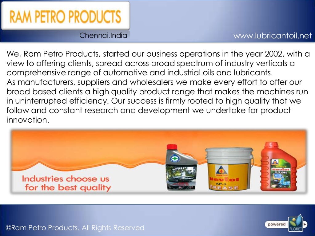 Machinery oils exporters in india Ram Petro Products chennai