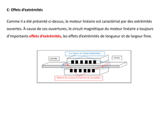 C- Effets d’extrémités
Comme il a été présenté ci-dessus, le moteur linéaire est caractérisé par des extrémités
ouvertes. À cause de ces ouvertures, le circuit magnétique du moteur linéaire a toujours
d’importants effets d’extrémités, les effets d’extrémités de longueur et de largeur finie.
 