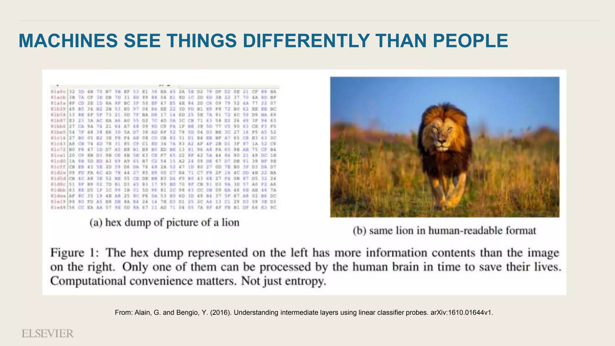 MACHINES SEE THINGS DIFFERENTLY THAN PEOPLE
From: Alain, G. and Bengio, Y. (2016). Understanding intermediate layers using linear classifier probes. arXiv:1610.01644v1.
 