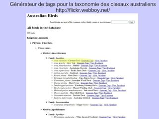 Générateur de tags pour la taxonomie des oiseaux australiens
                  http://flickr.webboy.net/
 
