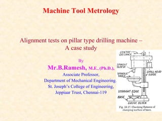 Machine Tool Metrology
Alignment tests on pillar type drilling machine –
A case study
By
Mr.B.Ramesh, M.E., (Ph.D.),
Associate Professor,
Department of Mechanical Engineering,,
St. Joseph’s College of Engineering,
Jeppiaar Trust, Chennai-119
 