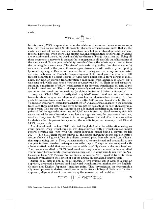 Machine Transliteration Survey - machine transliter!   ation survey