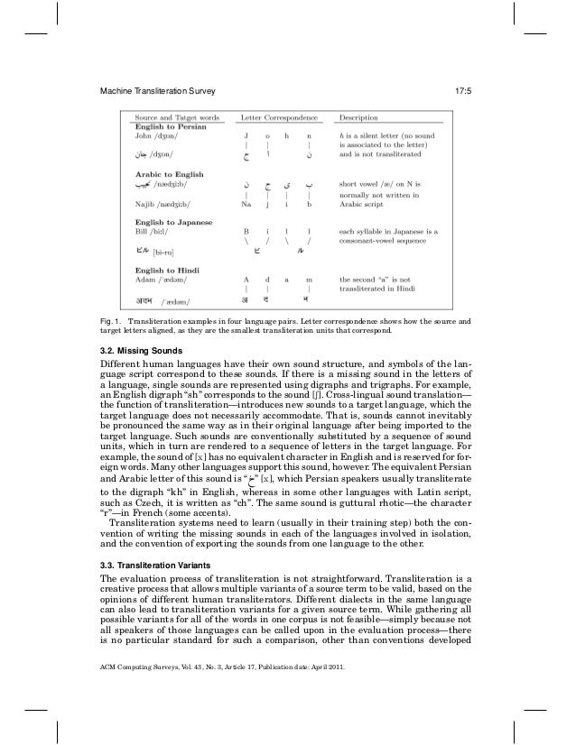 Machine Transliteration Survey