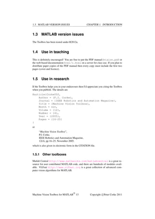 Machine Vision Toolbox for MATLAB (Relese 3) | PDF