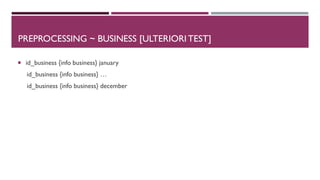  id_business {info business} january
id_business {info business} …
id_business {info business} december
PREPROCESSING ~ BUSINESS [ULTERIORI TEST]
 