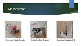 Mecanismos
Cremallera Rueda Dentada Excéntrica Biela Embolo A Excéntrica Biela Embolo B
 