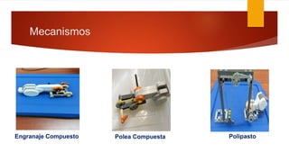 Mecanismos
Engranaje Compuesto Polea Compuesta Polipasto
 