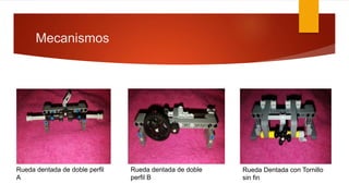 Mecanismos
Rueda dentada de doble perfil
A
Rueda dentada de doble
perfil B
Rueda Dentada con Tornillo
sin fin
 