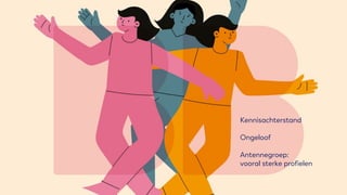 Kennisachterstand
Ongeloof
Antennegroep:
vooral sterke profielen
 