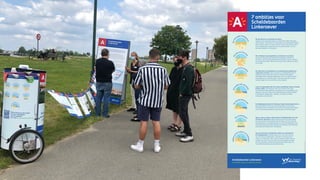 Scheldeboorden Linkeroever
de Schelde, natuur en plezier dichtbij
We beschermen en versterken de natuur.
Tegenover de versteende kaaien op rechteroever blijft Linkeroever
zacht en groen. We creëren er een netwerk van waardevolle biotopen
waar mensen, planten en dieren floreren. Natuur die verloren gaat
door de dijkwerken compenseren we op andere plekken, die we
opnieuw integreren in het geheel.
We verbinden de groengebieden op Linkeroever met elkaar.
Langs verschillende goed herkenbare toegangen wandel je zo
het park in. Je kan het gebied helemaal verkennen via een netwerk
van aangename paden. Doorheen het park vind je plek om te spelen
of te rusten.
De Linkeroever van Antwerpen is al eeuwenlang een gebied van
experiment en kansen. Het is ontstaan als poldergebied voor de
landbouw. Daarna deed het dienst als militaire fortengordel.
Uiteindelijk werd het gebied opgespoten voor een modernistische
uitbreiding van de stad. We gaan na hoe deze verhalen een plek
kunnen krijgen in de herinrichting van het gebied.
Langs de opgehoogde dijk zal je lange wandelingen langs de Schelde
kunnen maken. Dat brengt de rivier terug dichter bij de stad.
De slingerende dijkwandeling kan bijdragen bij de ontwikkeling van
slikken en schorren alsook een samenhangend recreatief netwerk.
Verschillende uitkijkpunten, ‘slibways’ en steigers verrijken
de beleving van de Schelde.
7 ambities voor
Scheldeboorden
Linkeroever
Natuur, sport en plezier zullen langs de Scheldeboorden meer dan
ooit hand in hand gaan. Watersporters kunnen nog steeds volop
hun hart ophalen op de Schelde. Aan de Plage, de zone tussen de
Blancefloerlaan en de Galgenweellaan, en aan het Galgenweel zelf
staan ontspanning en plezier voorop. Aan de Plage is het bestaande
masterplan de leidraad voor de toekomst.
Voor het Frederik van Eedenplein zoeken we aansluiting bij
de Scheldeboorden. Tegelijk maken we er een sterk centrum
van, het ‘hart van Linkeroever’. Het plein is de poort tussen
Linker- en rechteroever. Het is ook een slimme schakel, waar je
naadloos van het ene op het andere vervoersmiddel overstapt.
Om dat te bereiken nemen we de bestaande infrastructuur en
het mobiliteitsaanbod grondig onder de loep.
De dijkophoging beschermt Linkeroever tegen toekomstige stormen.
We onderzoeken ook hoe we een klimaatrobuust en duurzaam
landschap kunnen ontwerpen dat ons beschermt tegen de gevolgen
van het veranderende klimaat, zoals droogte of overstromingen.
E
e
n
n
a
t
uurlijke Scheldeb
o
o
r
d
V
e
r
h
a
len uit het verle
d
e
n
E
en recreatief par
k
E
e
n
park van 6 km
la
n
g
E
e
n
klimaatrobuust p
a
r
k
D
e
S
c
helde weer dicht
e
r
b
i
j
W
e
l
k
o
m
o
p
het Frederik van
E
e
d
e
n
p
l
e
i
n
V.U.:
Patricia
De
Somer,
Grote
Markt
1
–
2018
Antwerpen,
juni
2021
 