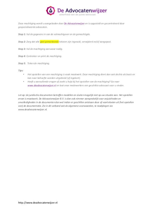 Machtiging Voorbeeld